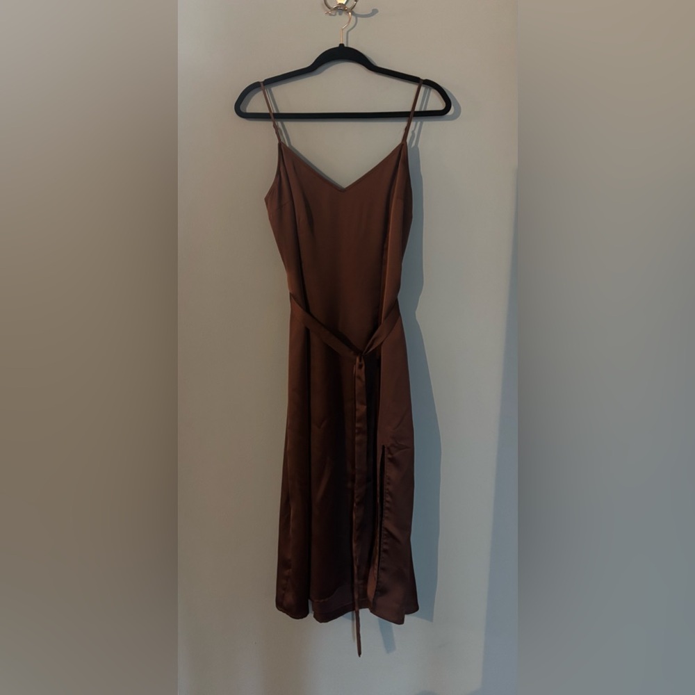 Abercrombie & Fitch Brown Satin Maxi Slip Dress